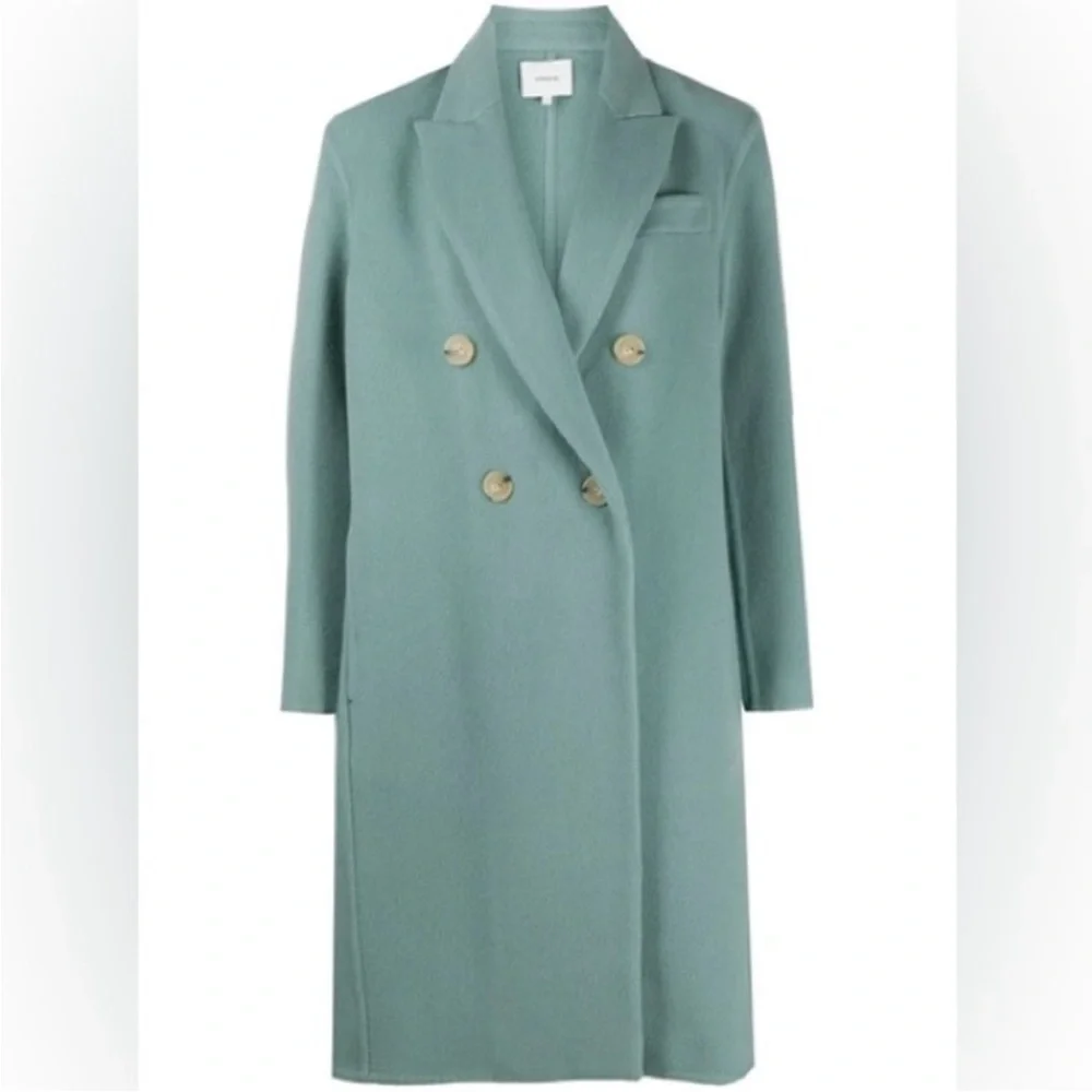 Vince Double-Breasted Teal Trench Coat - Picture 5 of 8